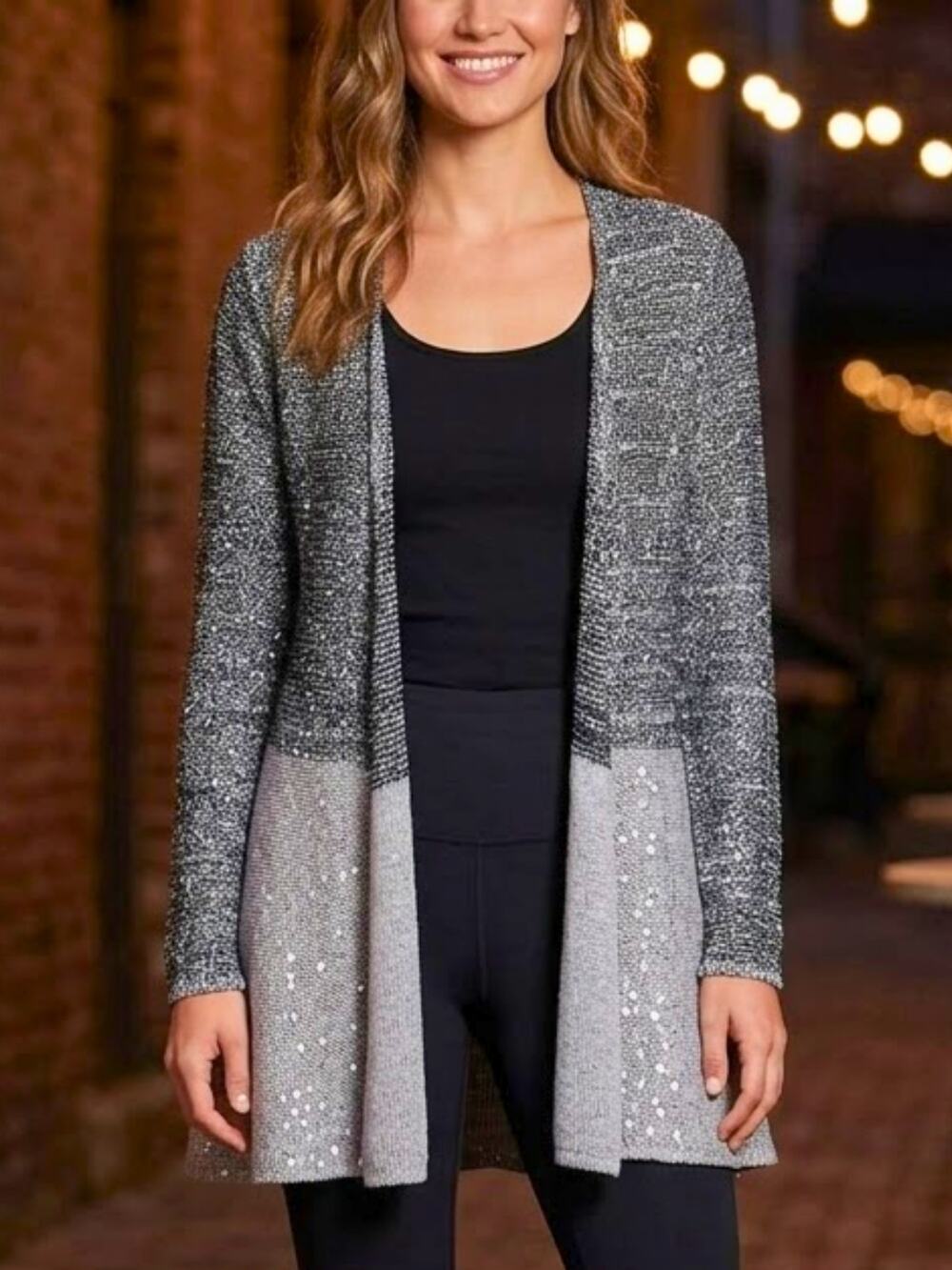 BELLDINI Sequined Open Front Cardigan Sweater NWT Size S